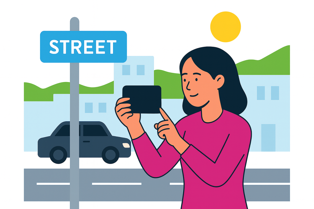 Modern flat illustration showing a person recording a Google Business video verification in an office, with signage and desk setup — Salt Space Coworking New Farm Brisbane.