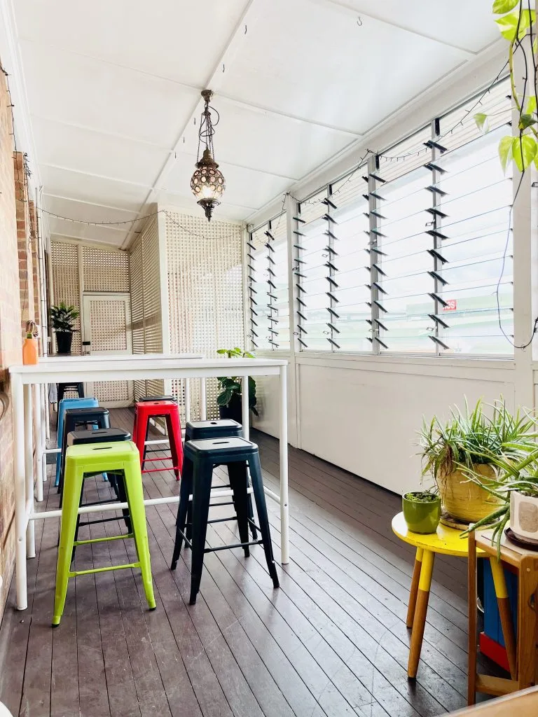 Balcony seating at Salt Space Coworking, New Farm