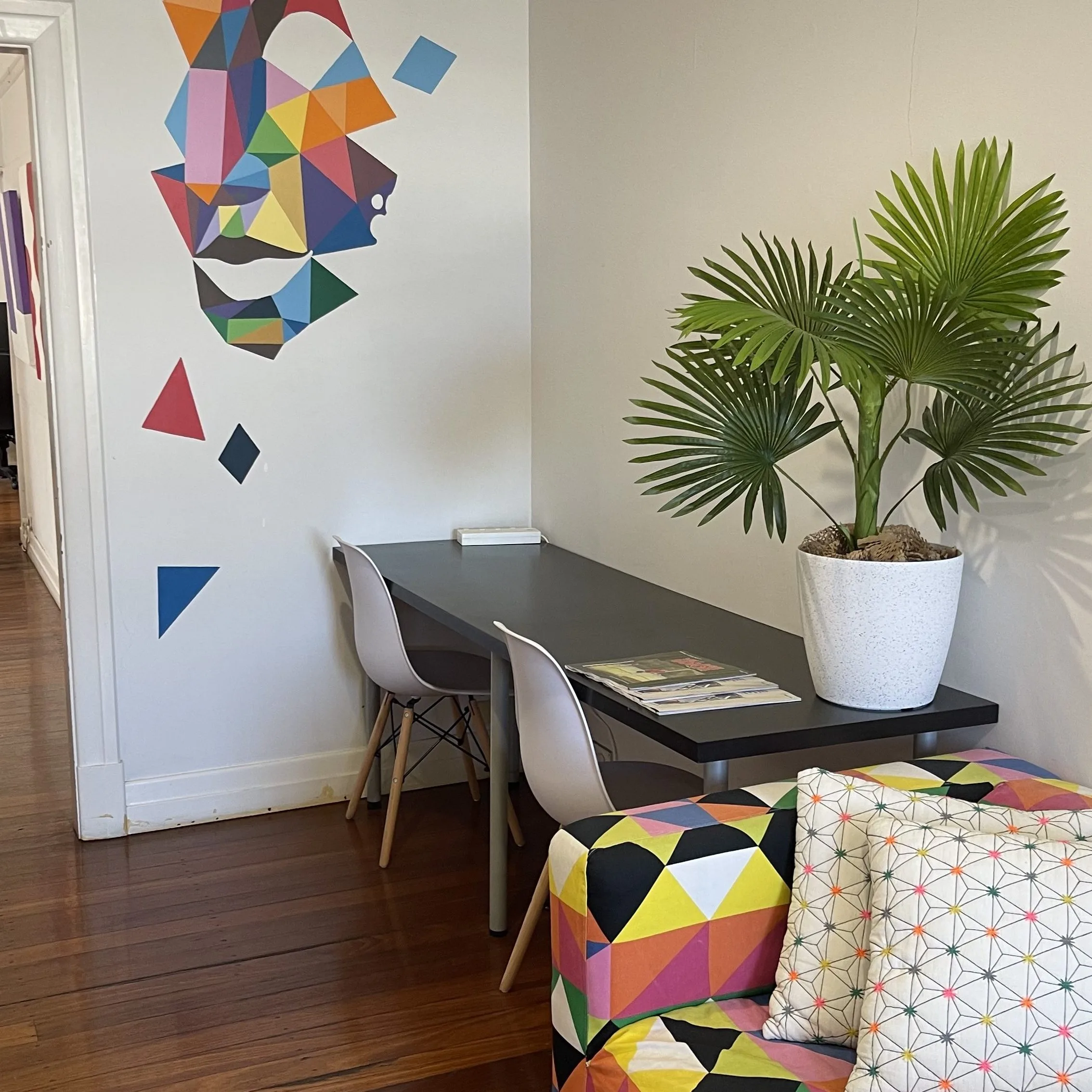 Entrance bench at Salt Space Coworking